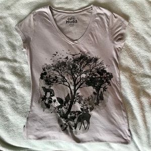 NATURE SKULL gray shirt with birds deer rabbit